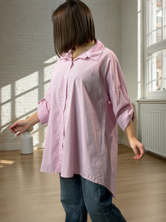EMMA - CHEMISE OVERSIZE ROSE A RAYURE JUSQU'A LA TAILLE 52/54