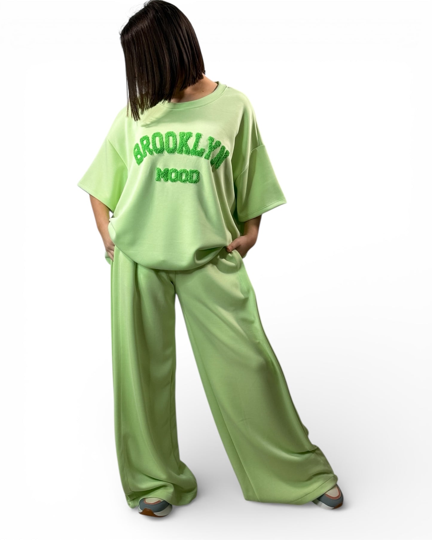 LORENZO - PANTALON AMPLE FLUIDE VERT ANIS TAILLE 46 A 52/54