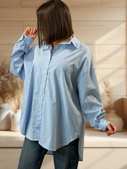 NATALIA - CHEMISE OVERSIZE A RAYURE BRODERIE AU DOS JUSQU'A LA TAILLE 52