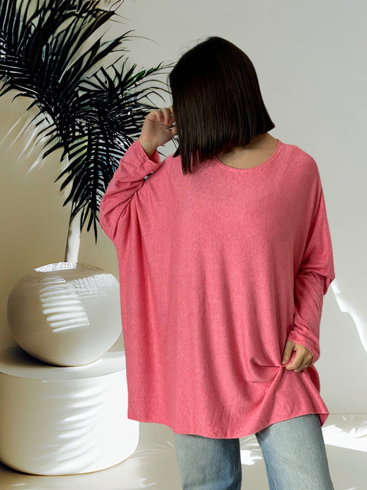 CAPRIO - PULL ROSE EN MAILLE FLUIDE JUSQU'A LA TAILLE 54