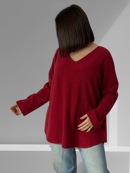 LARA - PULL OVERSIZE BORDEAUX JUSQU'A LA TAILLE 54