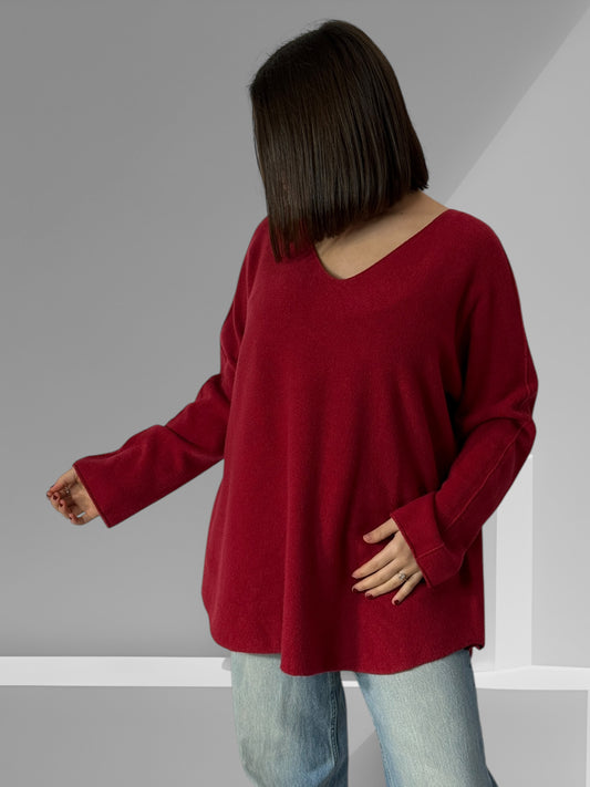 LARA - PULL OVERSIZE BORDEAUX JUSQU'A LA TAILLE 54