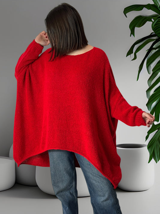 JULIA - PULL OVERSIZE ROUGE JUSQU'A LA TAILLE 56/58