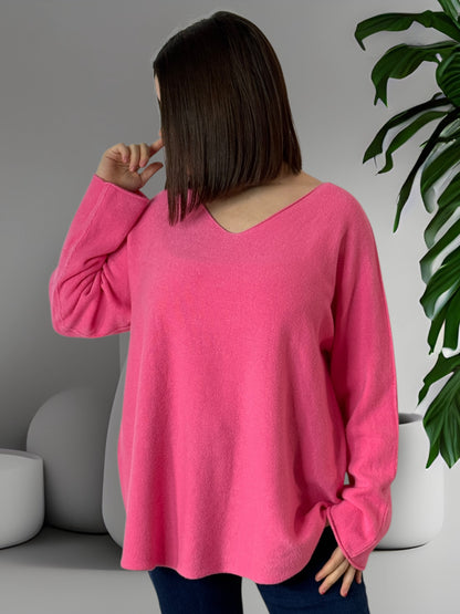LARA - PULL OVERSIZE FUCHSIA JUSQU'A LA TAILLE 54