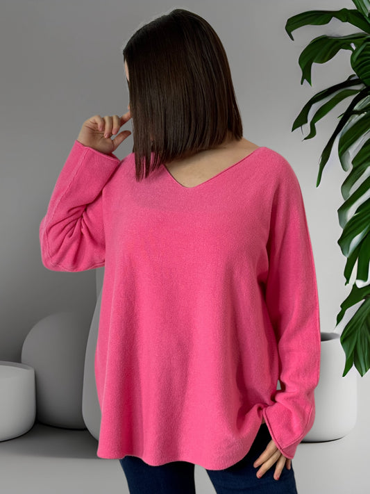 LARA - PULL OVERSIZE FUCHSIA JUSQU'A LA TAILLE 54