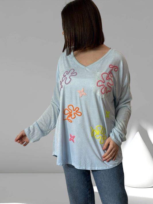 THEO - T-SHIRT BLEU AVEC MOTIFS JUSQU'A LA TAILLE 50