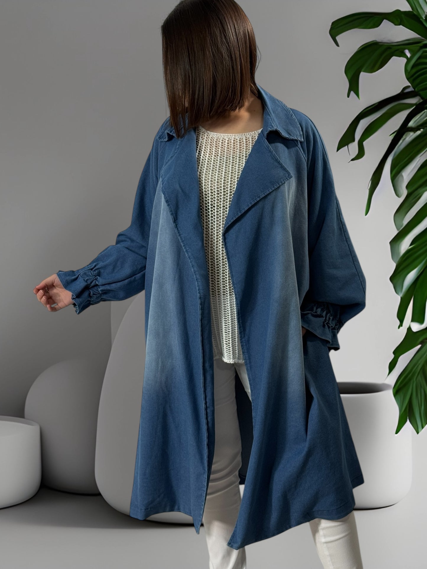 NATHAN - TRENCH EN JEAN OVERSIZE JUSQU'A LA TAILLE 54