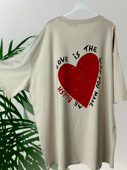 PABLO - LONG T-SHIRT BEIGE MOTIF COEUR AU DOS JUSQU'A LA TAILLE 60