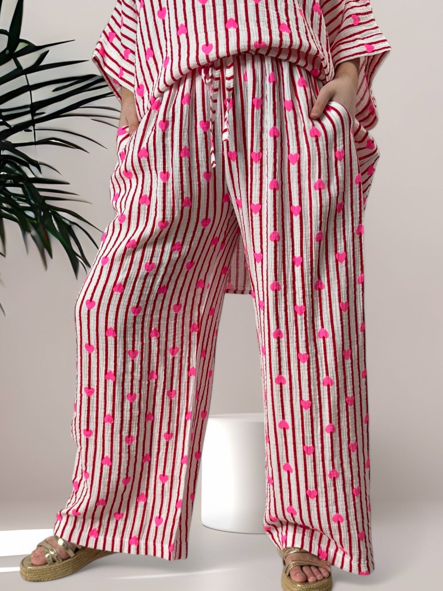 ANGY - PANTALON EN COTON RAYURE ROUGE JUSQU'A LA TAILLE 48/50
