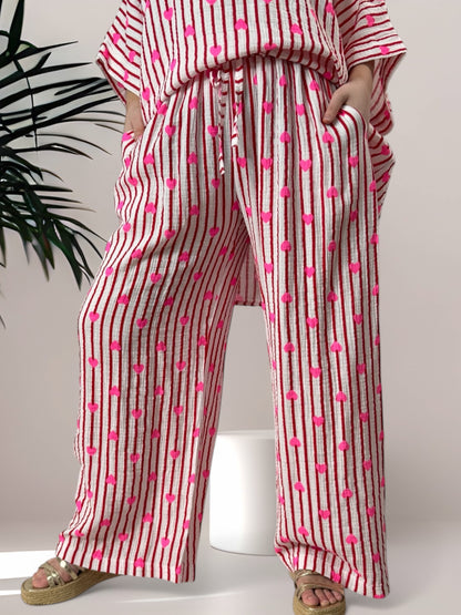 ANGY - PANTALON EN COTON RAYURE ROUGE JUSQU'A LA TAILLE 48/50