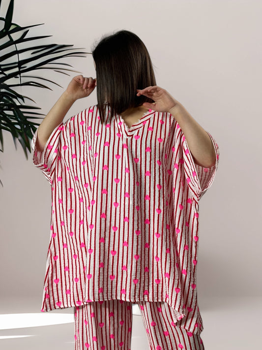 ERIKA - TUNIQUE OVERSIZE EN COTON RAYURE ROUGE JUSQU'A LA TAILLE 54