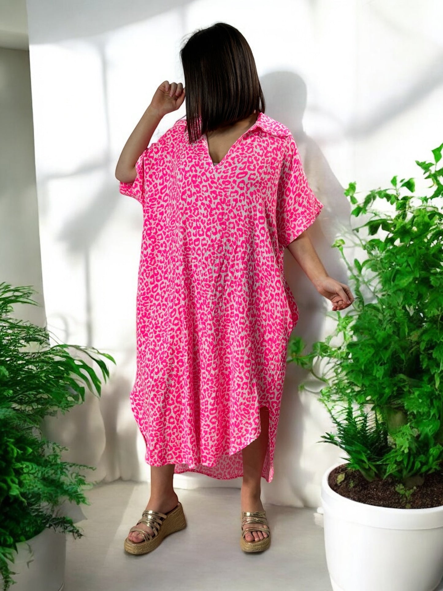 FELINE - ROBE OVERSIZE LEOPARD FUCHSIA JUSQU'A LA TAILLE 50