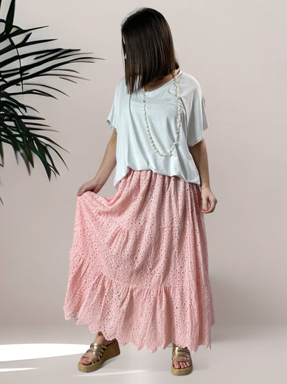ROMY - JUPON ROSE EN BRODERIE ANGLAISE JUSQU'A LA TAILLE 54