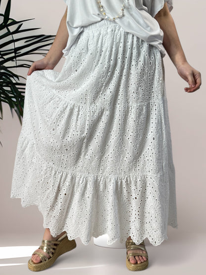 ROMY - JUPON BLANC EN BRODERIE ANGLAISE JUSQU'A LA TAILLE 54