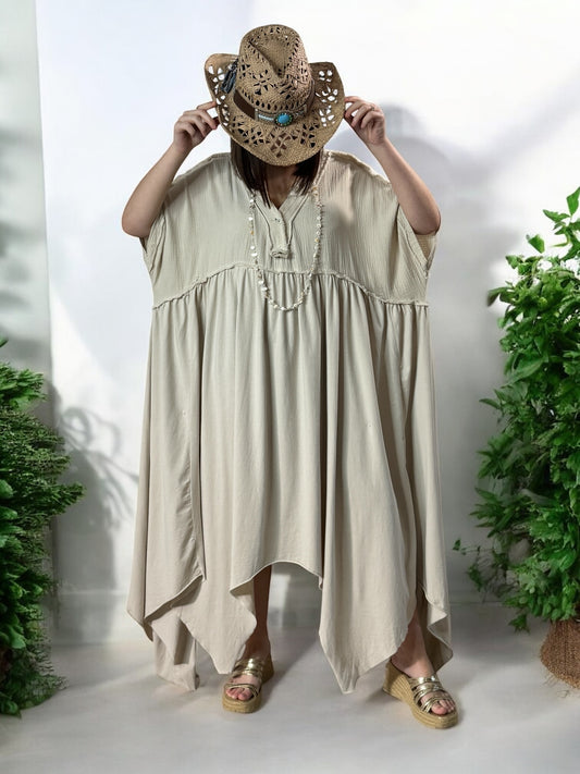 MONICA - ROBE BEIGE ASYMETRIQUE JUSQU'A LA TAILLE 54/56