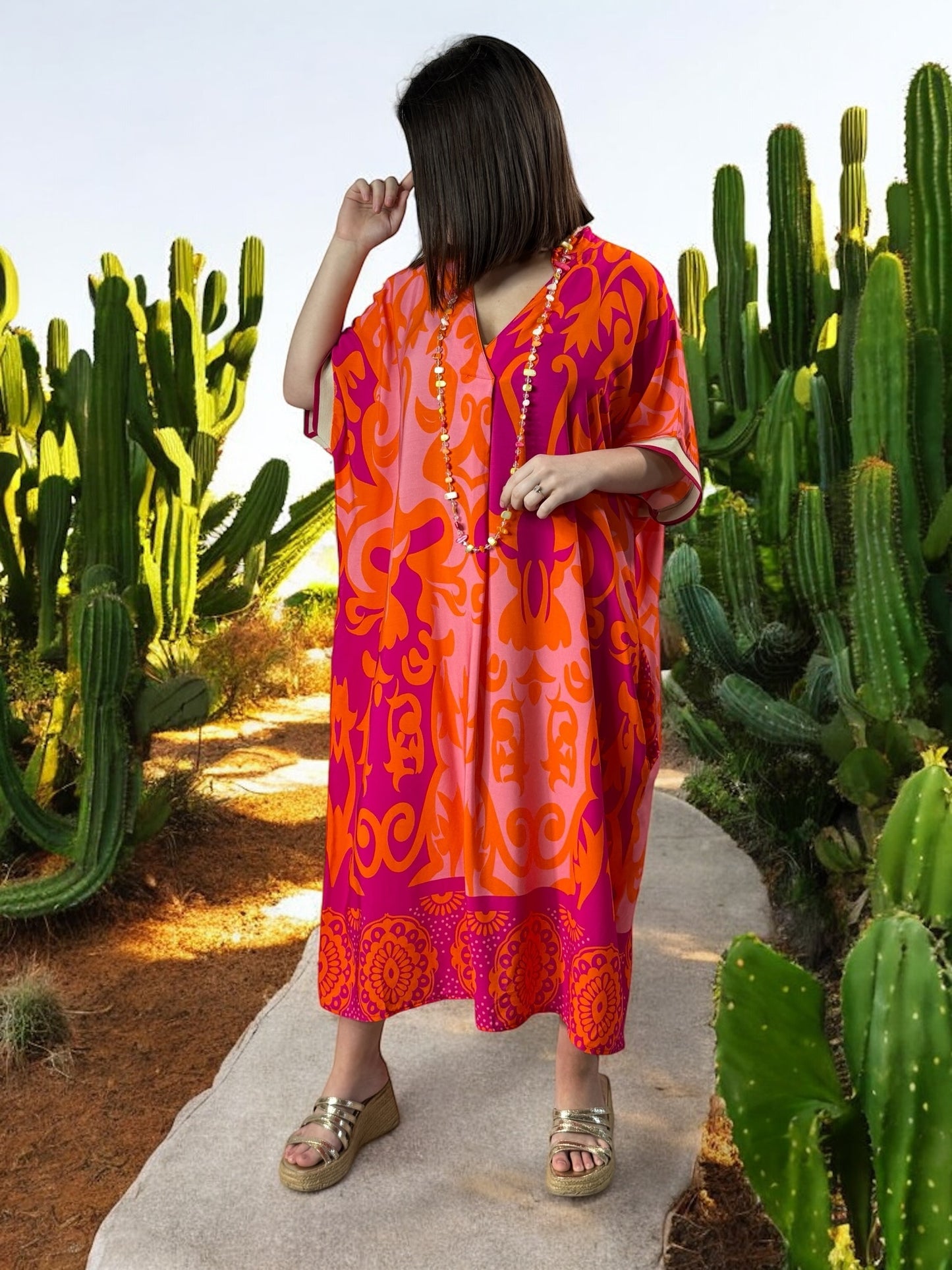 LALY - ROBE OVERSIZE MOTIF ORANGE JUSQU'A LA TAILLE 54