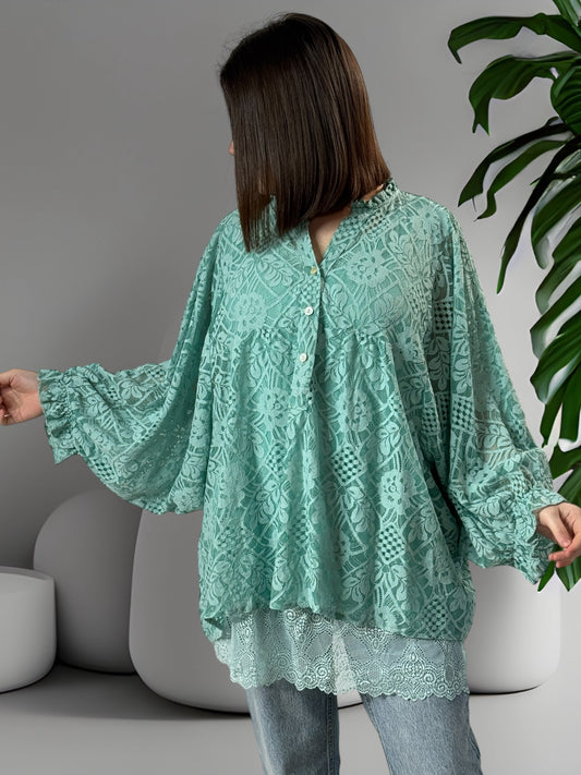 TESS - BLOUSE LAGON EN DENTELLE OVERSIZE  JUSQU'A LA TAILLE 54