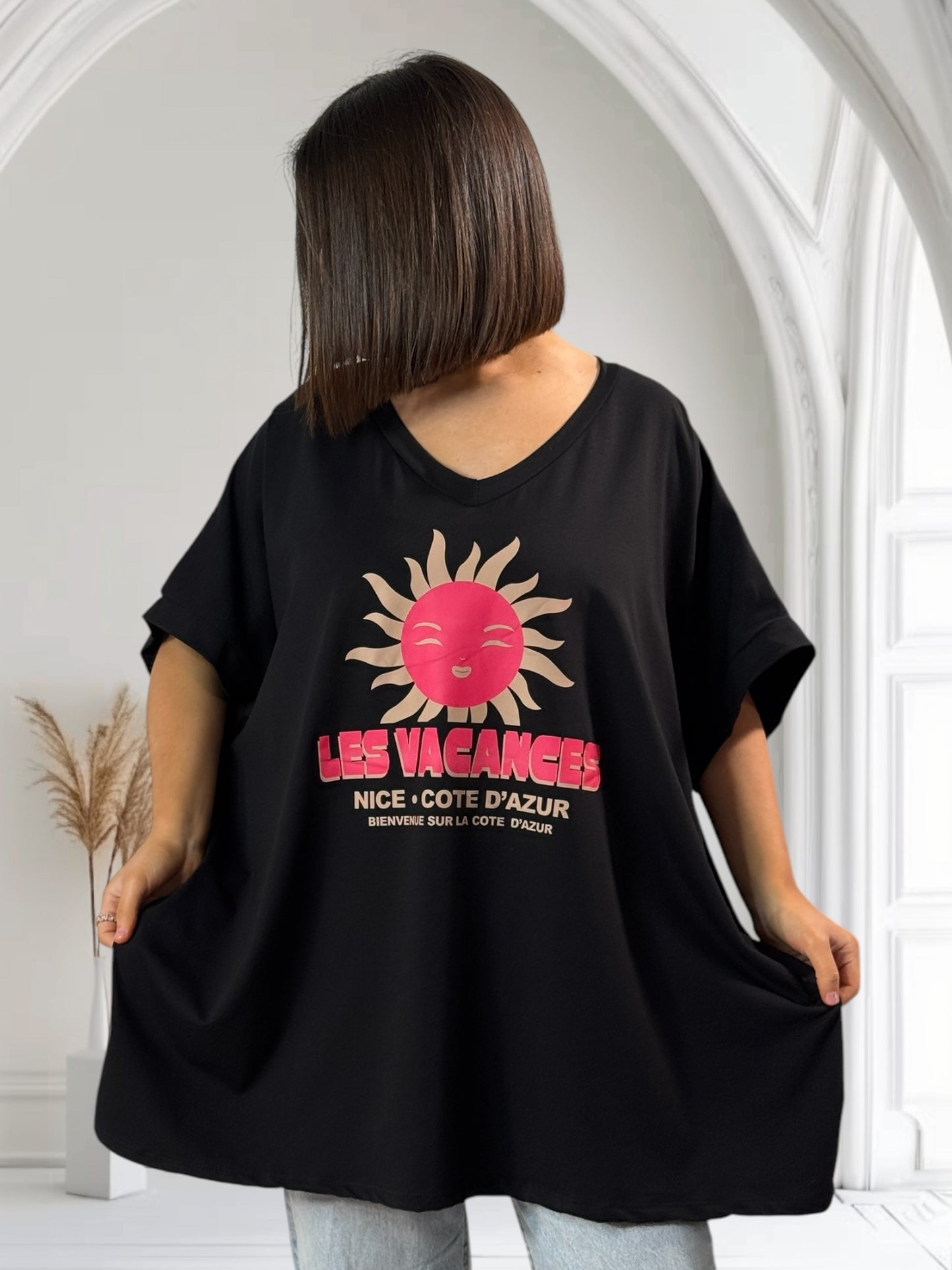 NINO - T-SHIRT NOIR MOTIF SOLEIL JUSQU'A LA TAILLE 58