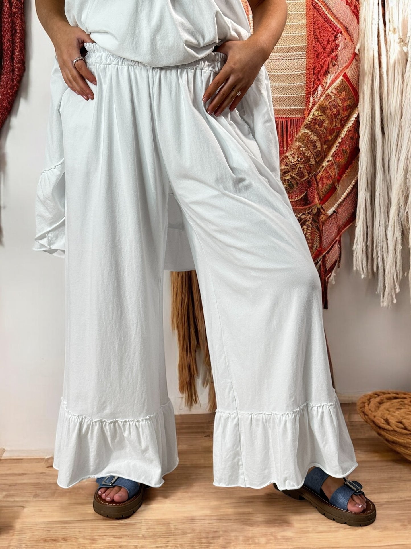 CANNES - ENSEMBLE TUNIQUE ET PANTALON  FLUIDE BLANC JUSQU'A LA TAILLE 52