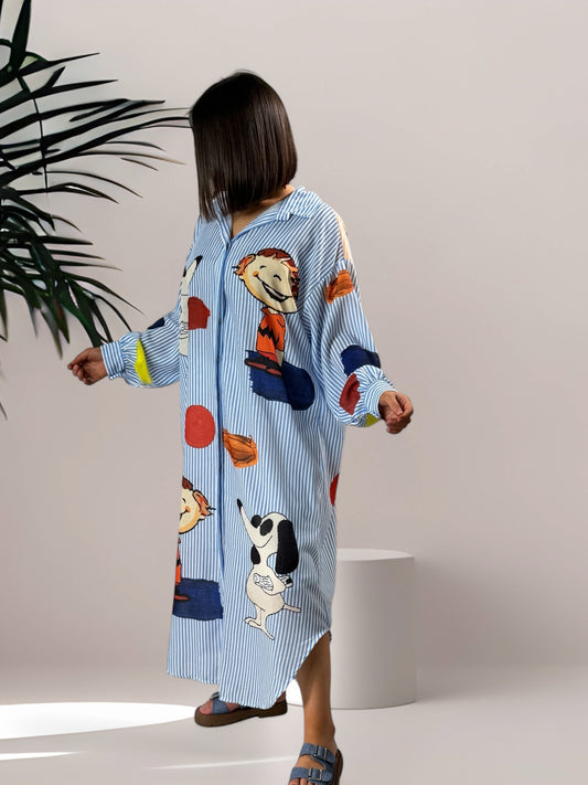LINETTE - ROBE CHEMISE OVERSIZE A MOTIF JUSQU'A LA TAILLE 52