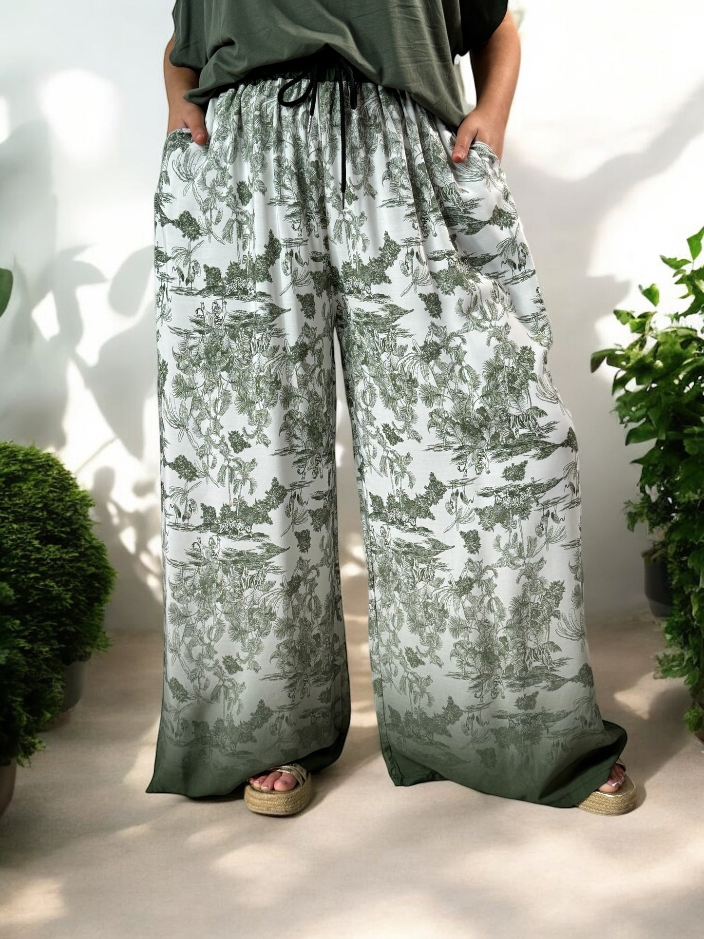 ROMAIN - PANTALON FLUIDE MOTIF KAKI JUSQU'A LA TAILLE 50
