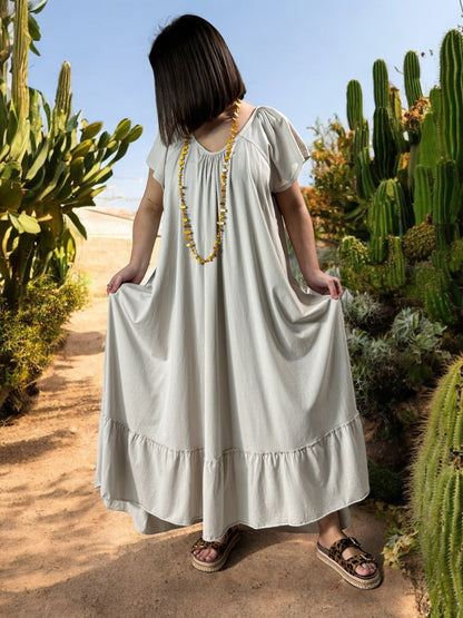 ANTIBES - ROBE LONGUE OVERSIZE BEIGE JUSQU'A LA TAILLE 56