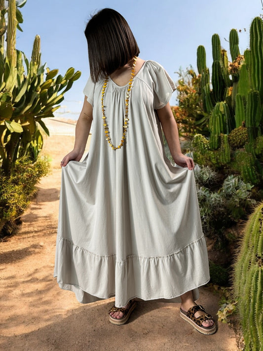ANTIBES - ROBE LONGUE OVERSIZE BEIGE JUSQU'A LA TAILLE 56