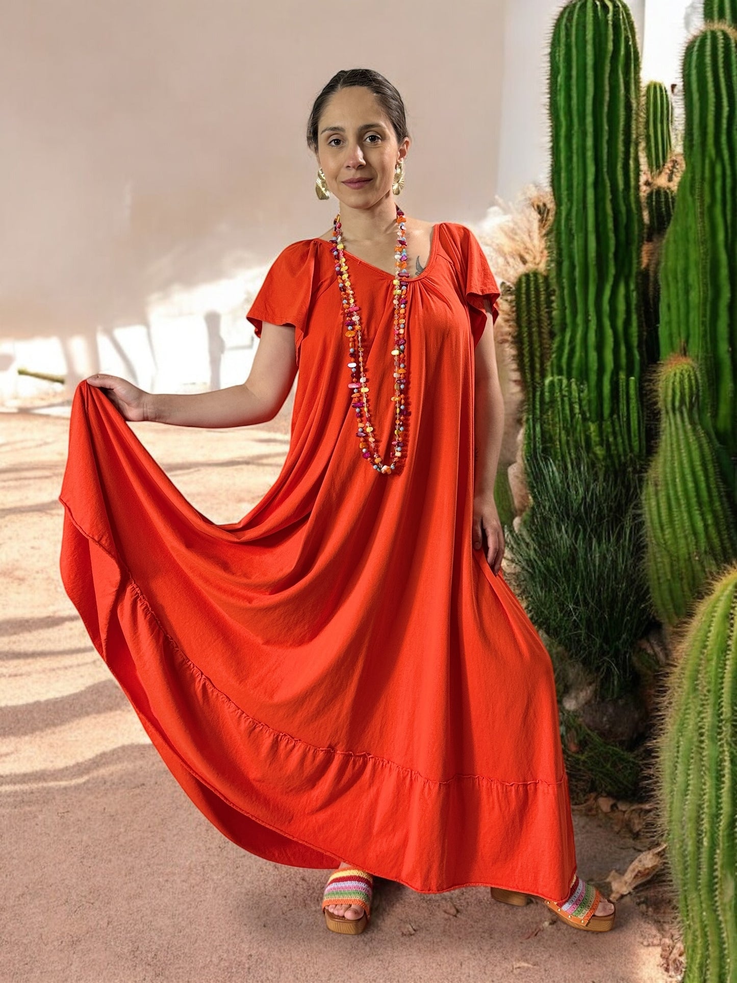 ANTIBES - ROBE LONGUE OVERSIZE ORANGE JUSQU'A LA TAILLE 56