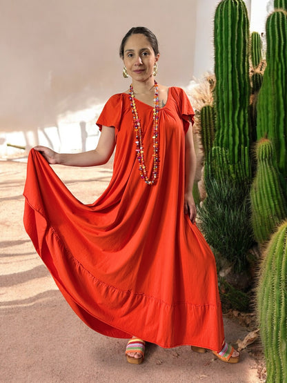 ANTIBES - ROBE LONGUE OVERSIZE ORANGE JUSQU'A LA TAILLE 56