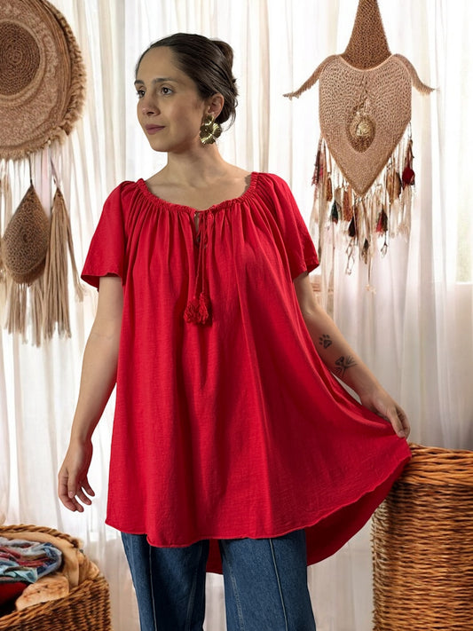 BEA - T-SHIRT ROUGE EN COTON JUSQU'A LA TAILLE 52