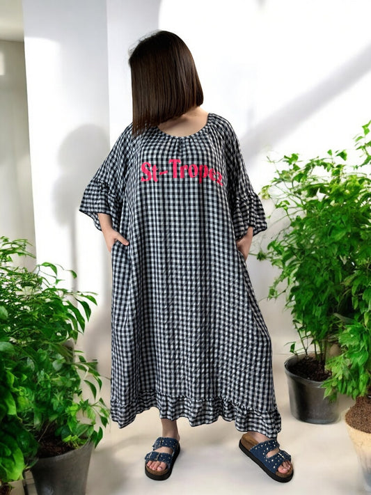 ST TROPEZ - ROBE VICHY MARINE JUSQU'A LA TAILLE 52