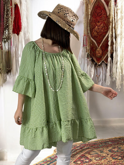DEBORAH - TUNIQUE VICHY VERT JUSQU'A LA TAILLE 54/56