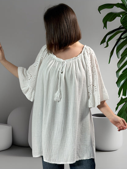 MEREDITH - BLOUSE OVERSIZE BLANCHE EN COTON JUSQU'A LA TAILLE 54/56