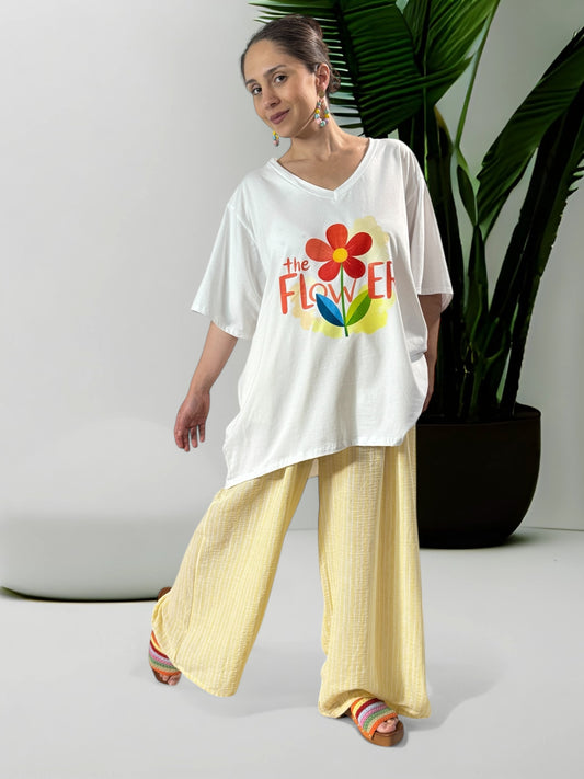 TIMOTHE - PANTALON JAUNE A RAYURE COTON ET LIN JUSQU'A LA TAILLE 52