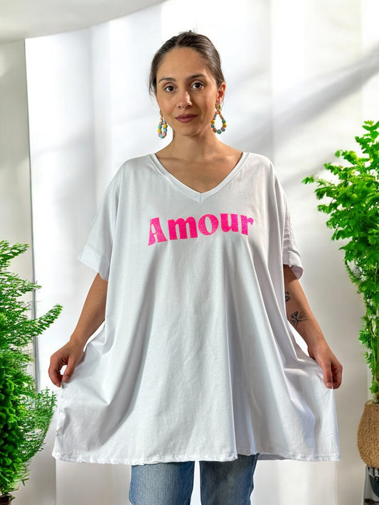 NINO - T-SHIRT BLANC MOTIF AMOUR JUSQU'A LA TAILLE 58