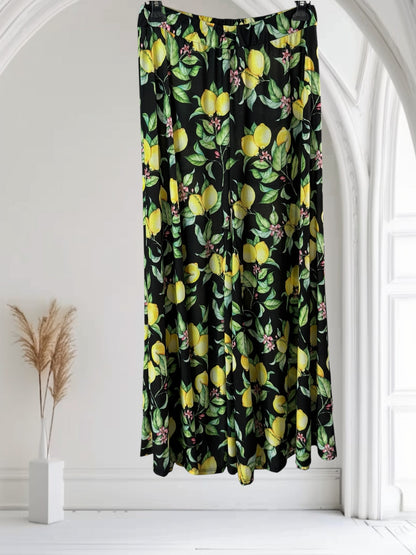 NOUGAT - PANTALON PALAZZO NOIR MOTIF CITRON TAILLE 46 A 54