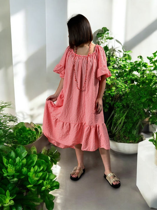 CAROLINE - ROBE VICHY CORAIL JUSQU'A LA TAILLE 54