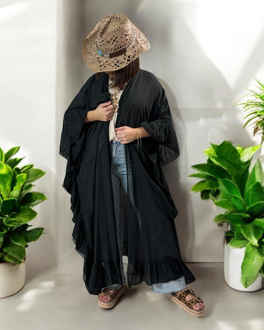 HAPINESS - KIMONO NOIR OVERSIZE JUSQU'A LA TAILLE 60