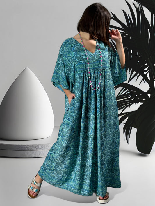 MATHILDA - ROBE LONGUE BOHEME ASPECT SOIE JUSQU'A LA TAILLE 54