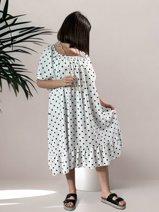 ALICE - ROBE OVERSIZE BLANCHE A POIS JUSQU'A LA TAILLE 54