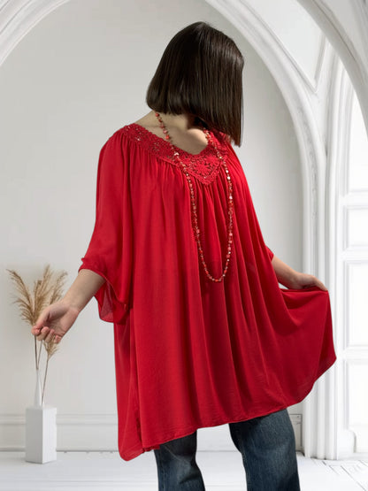 LOLITA - TUNIQUE OVERSIZE ROUGE JUSQU'A LA TAILLE 58