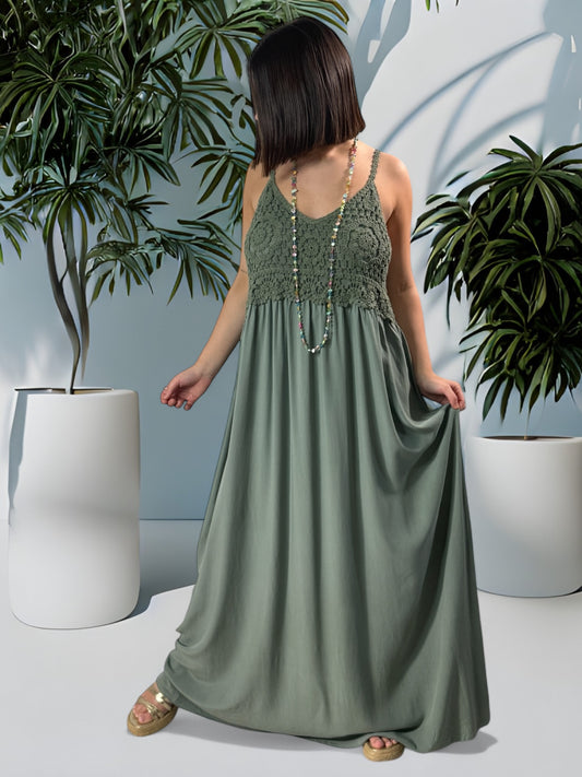 VERONICA - ROBE KAKI HAUT EN CROCHET JUSQU'A LA TAILLE 50/52