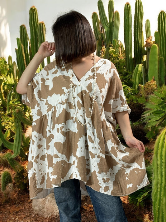 MATHILDE - TUNIQUE OVERSIZE MOTIF CAMEL JUSQU'A LA TAILLE 56/58
