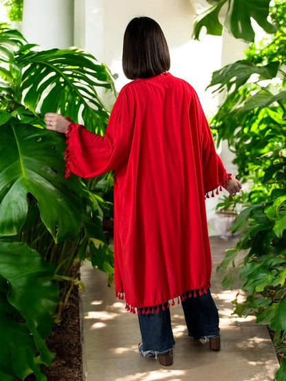 CHANTOU - KIMONO FLUIDE OVERSIZE ROUGE JUSQU'A LA TAILLE 58