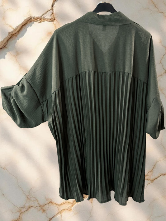 MORGANE - CHEMISE KAKI OVERSIZE PLIS SOLEIL TAILLE 50 A 58/60