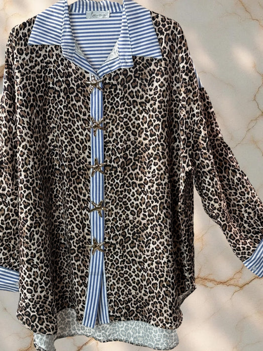 VICTORINE - CHEMISE OVERSIZE AVEC BROCHE ETOILE JUSQU'A LA TAILLE 52/54