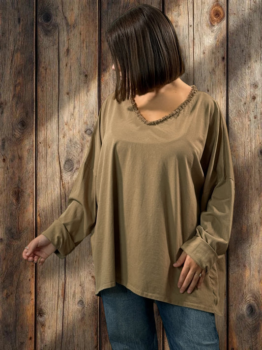 ESTEBAN - T-SHIRT CAMEL MANCHES LONGUES JUSQU'A LA TAILLE 56