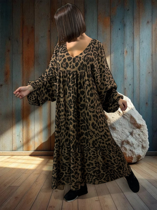 ANOUSHKA - ROBE LEOPARD CAMEL JUSQU'A LA TAILLE 56