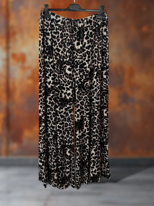 EDITH - PANTALON PALAZZO EN VELOURS FLUIDE MOTIF ANIMALIER TAILLE 46 A 56