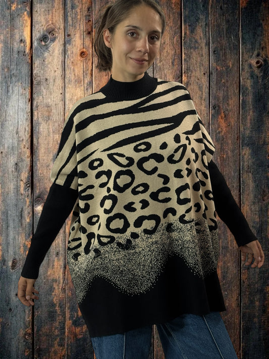 DINO - PULL OVERSIZE MOTIF ANIMALIER JUSQU'A LA TAILLE 52